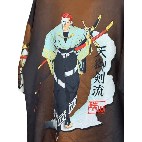 Great General Men's Samurai Swordsman Short Sleeve Shirt Brown Black Size L - Picture 4 of 6